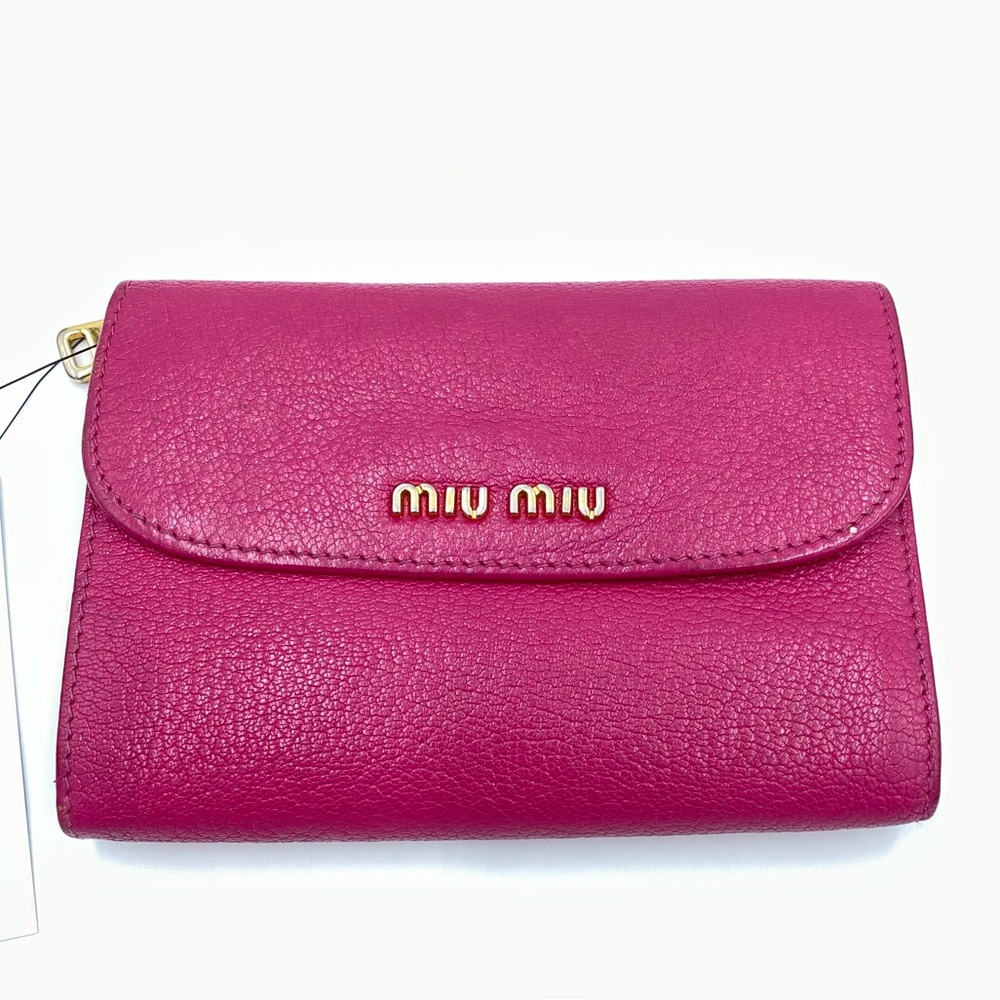 Miu Miu Pink Leather Madras Compact Wallet